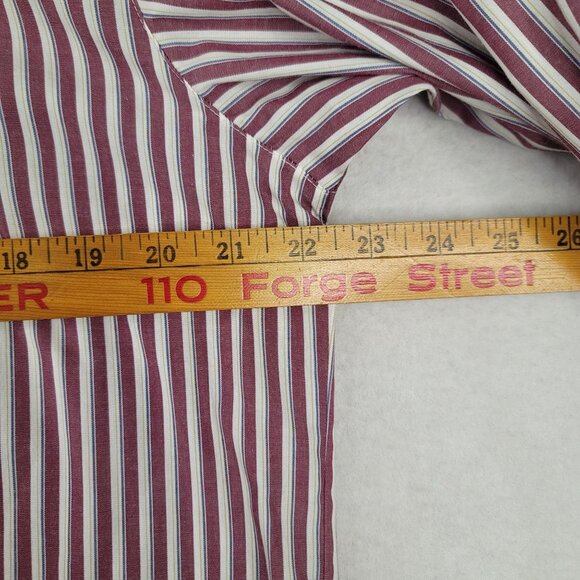 Koret City Blues Embroidered Button-Up Shirt Striped Claret M Shoulder Pads - Picture 7 of 8